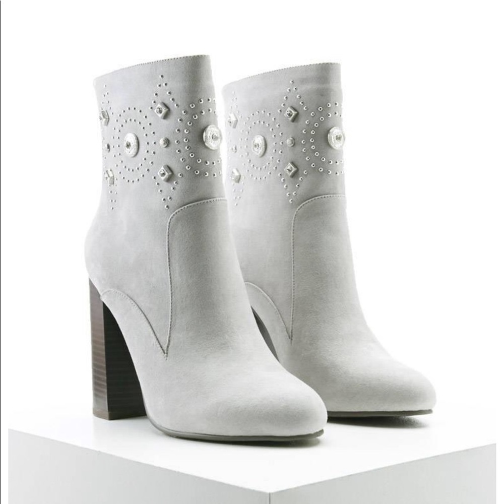 Forever 21 Gray Suede Rhinestone Embellished Boots